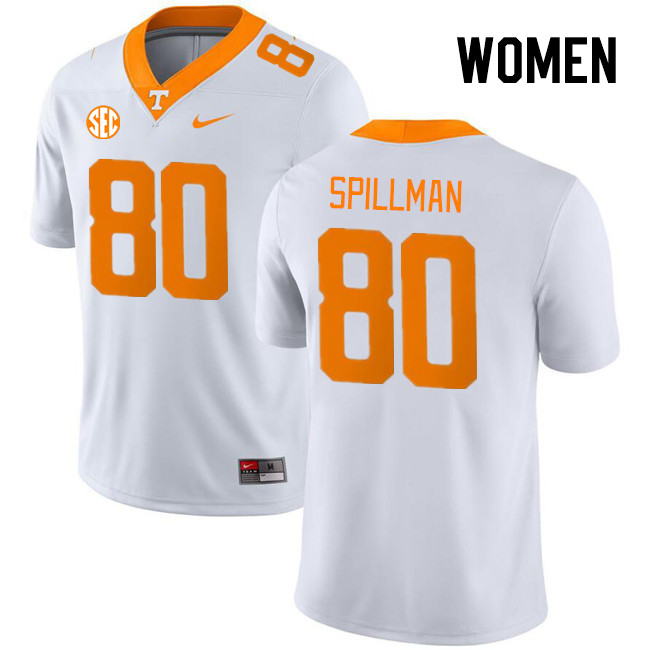 Women #80 Nate Spillman Tennessee Volunteers College Football Jerseys Stitched Sale-White - Click Image to Close